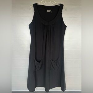 Athleta Sleeveless Tank Shift Black Midi Dress Builtin Bra Patch Pockets Size XL